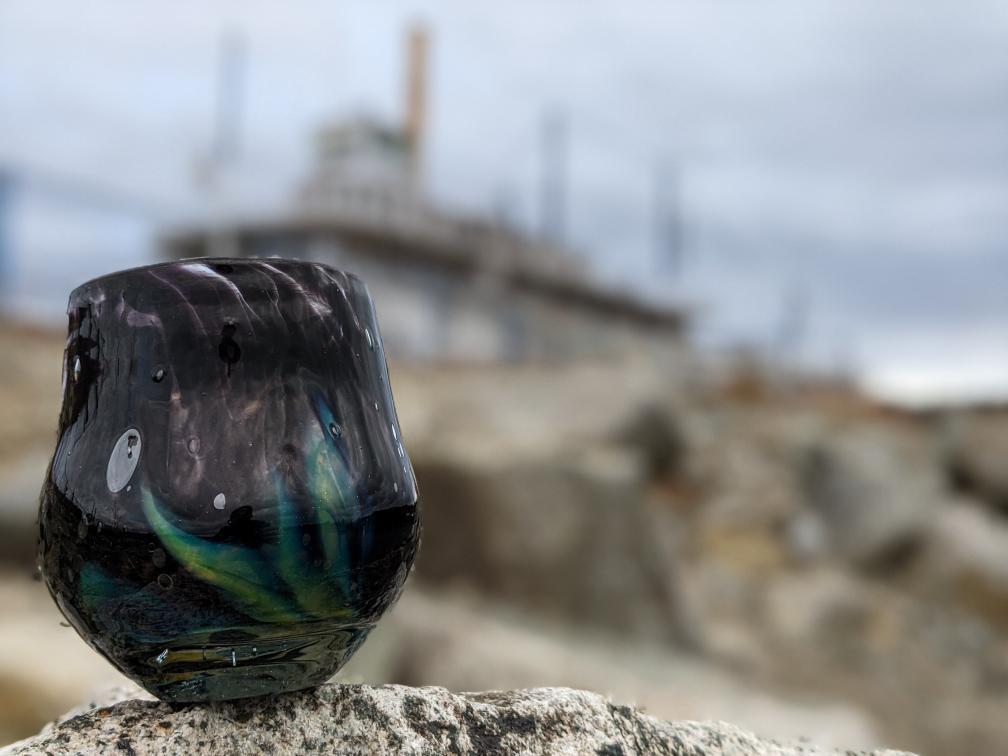 Stemless Wine Thumb Indent Tumbler Northern Lights Series Lumel Glass